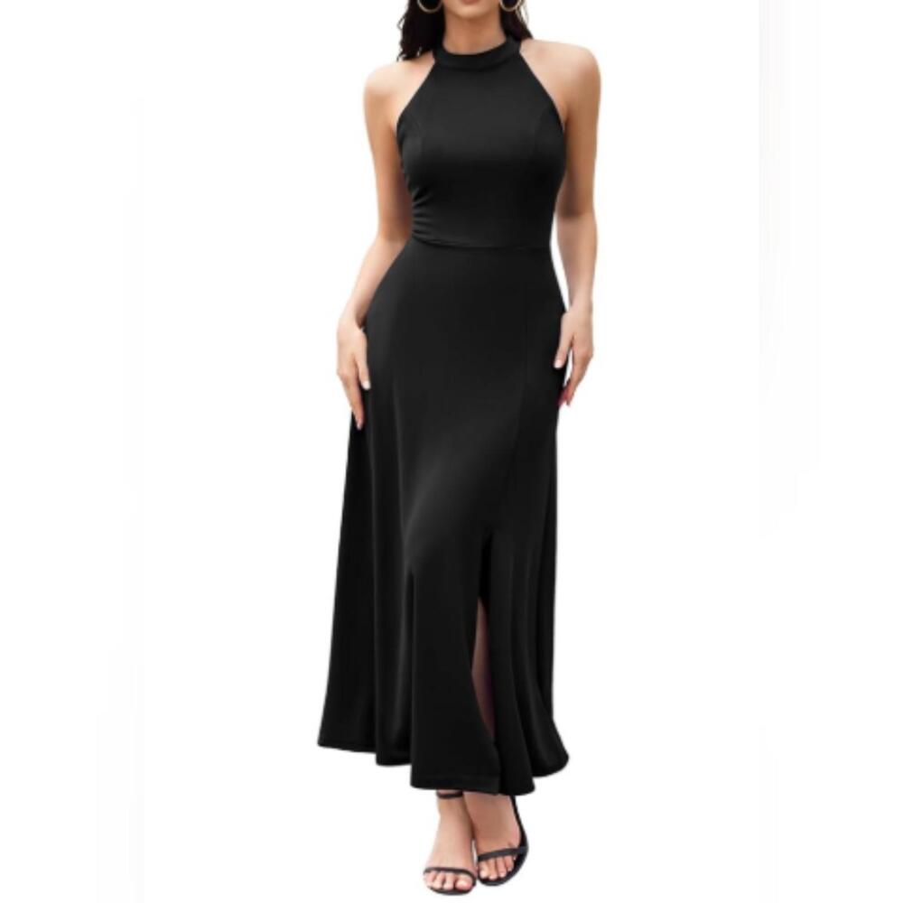NWT DRESSTELLS Halter Evening Party Long Split Cocktail Dress, Medium